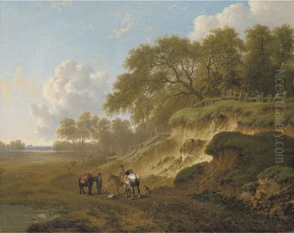 Horsemen Resting By An Escarpment Oil Painting by Charles Towne