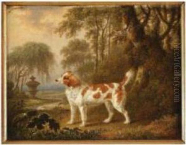 A Welsh Springer Spaniel In A Landscape Oil Painting by Charles Towne