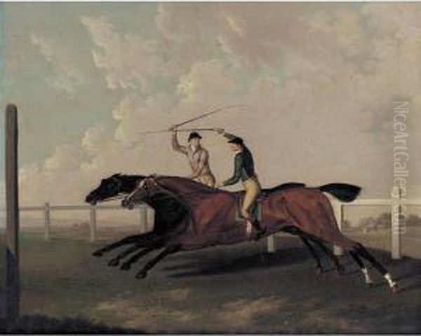 The Match Race At Epsom Between Little Driver And Aaron, May 16, 1754 Oil Painting by Charles Towne