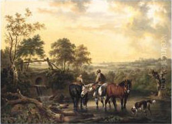 A Rest By The River Oil Painting by Charles Towne