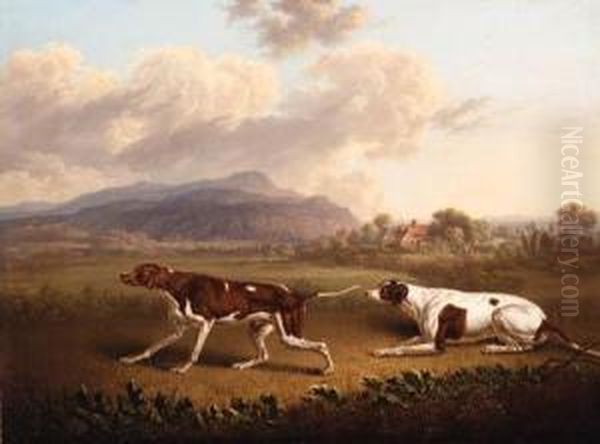 Two Pointers In A Landscape Oil Painting by Charles Towne