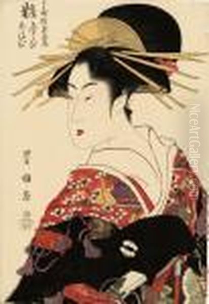 An Okubi-e [bust Portrait] Of The Courtesan Yosooi Of Matsuba, Signed Toyokuni Ga Oil Painting by Toyokuni