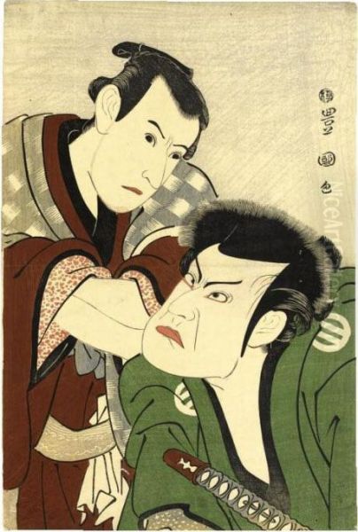 Kataoka Nizaemon Vii As Kyogoku Takumi And Ichikawa Yaozo Iii As Keyamura Rokusuke Oil Painting by Toyokuni