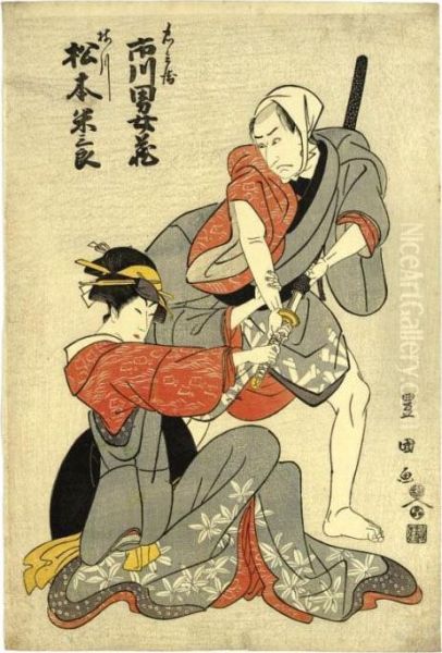 Ichikawa Omeo As Chube And Matsumoto Yonesaburo Oil Painting by Toyokuni