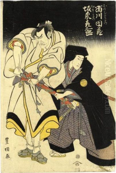 Ichikawa Danzo As Nagasaki Kageyuzaemon And Bando Hikosaburo Iii As Hata Rokurozaemon Oil Painting by Toyokuni