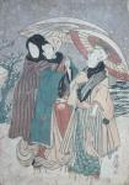 Figures In The Snow Oil Painting by Toyokuni