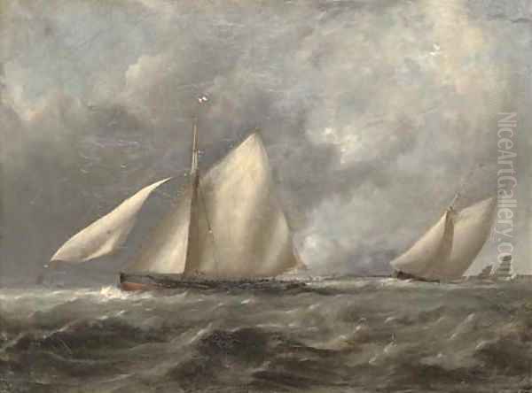 Royal Irish Yacht Club cutters at the turning mark Oil Painting by John Christian Schetky