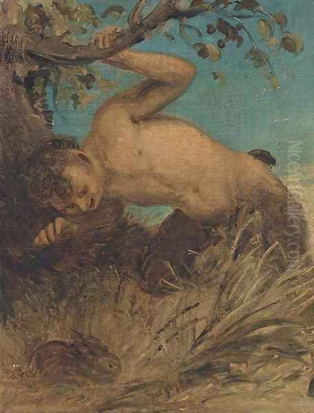 A satyr looking at a rabbit Oil Painting by Joseph Arthur Palliser Severn