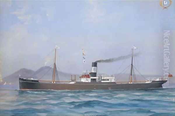 S.S. Nentmoor in Neapolitan waters Oil Painting by Atributed To A. De Simone