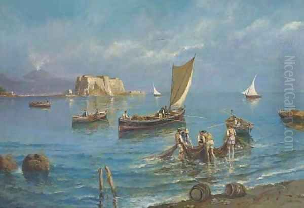 Fishing in the shadow of Vesuvius Oil Painting by Giovanni Scognamiglio