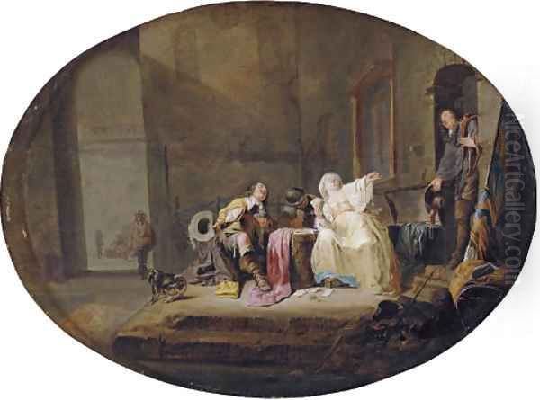 A card game in a courtyard Oil Painting by Maerten Stoop