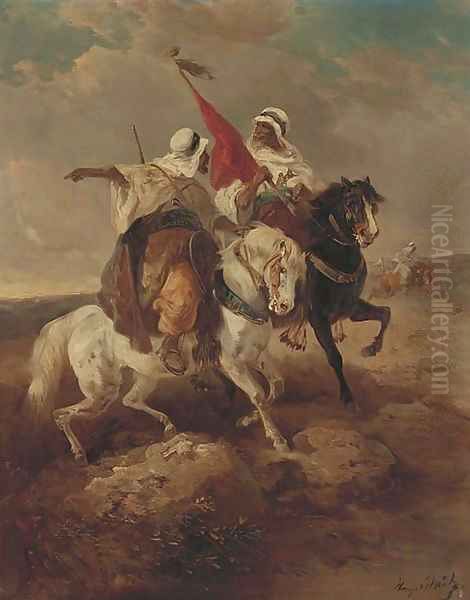 Arab warriors in a desert Oil Painting by Adolf Schreyer