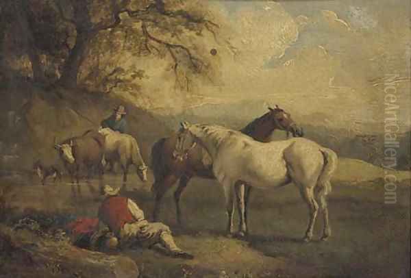 Drovers watering livestock Oil Painting by Adolf Schreyer