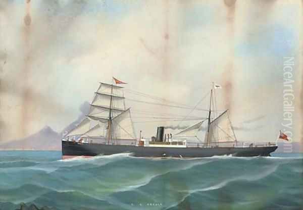 The S.S. Creole in Neapolitan waters Oil Painting by Antonio de Simone