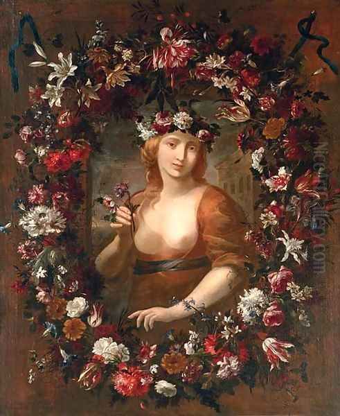 Portrait of a lady as Flora Oil Painting by Giovanni Stanchi