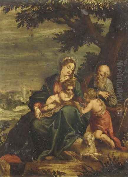 The Holy Family with the Infant Saint John the Baptist Oil Painting by Ippolito Scarsella (see Scarsellino)