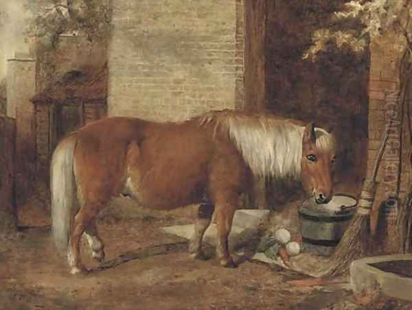 A pony in a stable yard Oil Painting by William Snr Shayer