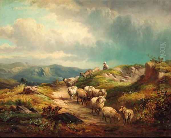 Sheep on a mountain track Oil Painting by William R. Stone