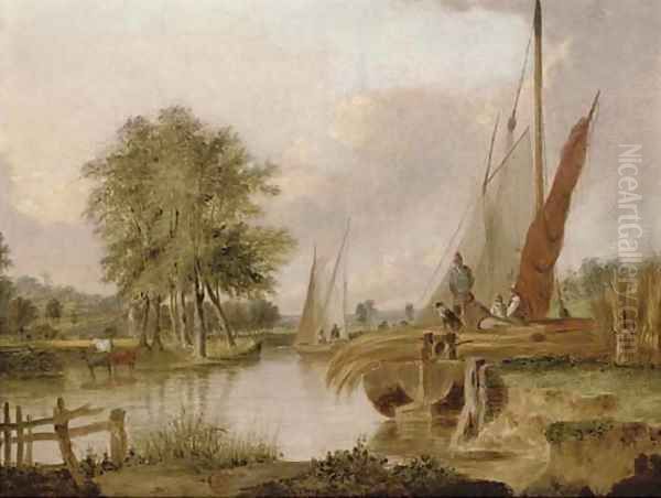 The old river at Thorpe Oil Painting by Alfred Stannard