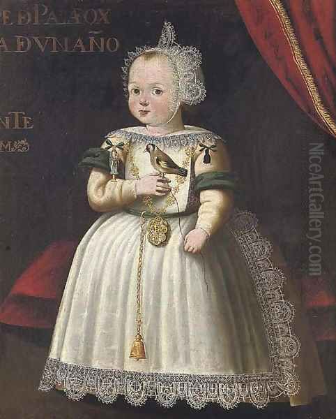 Portrait of a young girl from the Palafox family, aged 1 Oil Painting by Bartolome Gonzalez Y Serrano