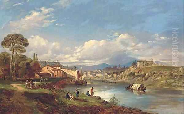 On the Tiber, Rome Oil Painting by George Clarkson Stanfield