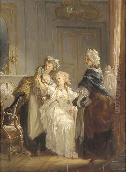 Three ladies in an elegant interior Oil Painting by Jean-Frederic Schall