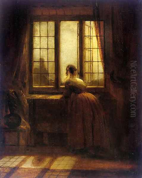 At the window Oil Painting by Danish School