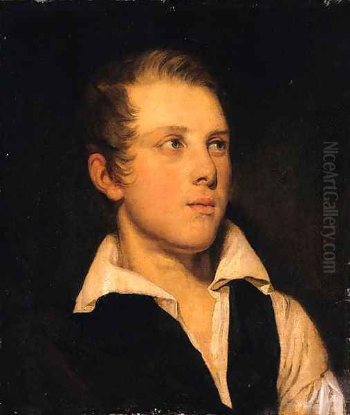 Portrait of a Gentleman, bust length, in a black waistcoat and white shirt Oil Painting by Danish School