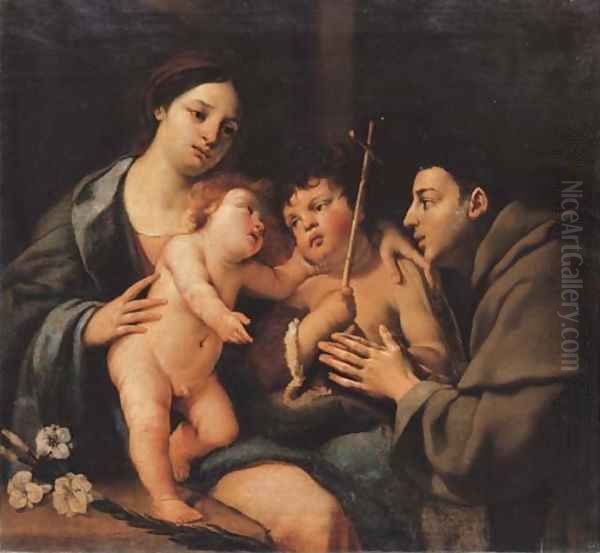 The Madonna and Child with the Infant Saint John the Baptist and a Franciscan Monk Oil Painting by Emilian School