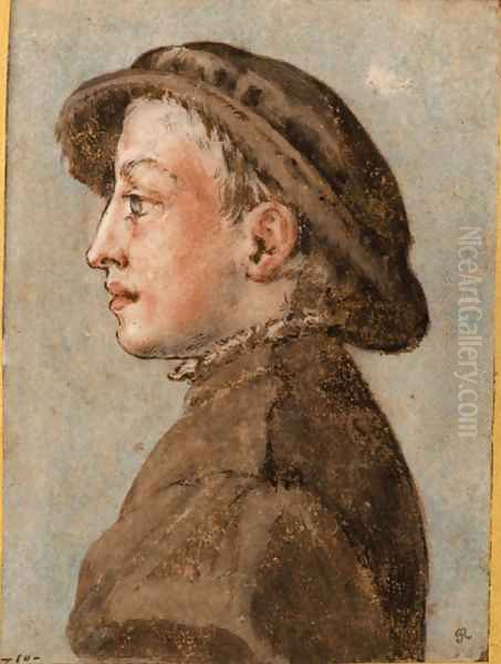 Portrait of a boy wearing a cap, in profile to the left Oil Painting by Emilian School