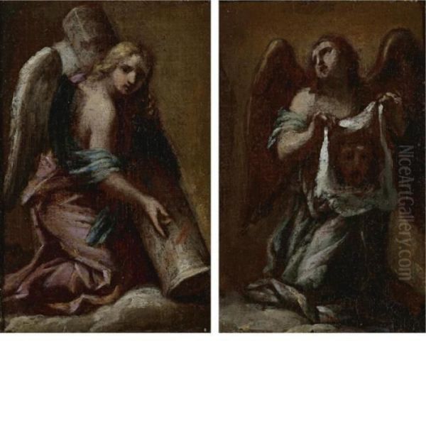 Angel Holding Veronica's Veil 
And
 Angel Holding The Column: A Pair Of Paintings Oil Painting by Francesco Trevisani