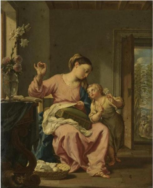 The Madonna Sewing With The Christ Child Oil Painting by Francesco Trevisani