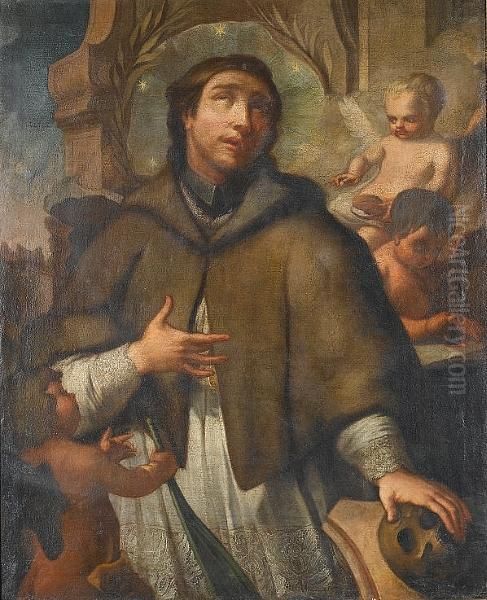 Saint Francis In Meditation Holding A Skull And Surrounded By Three Putti Oil Painting by Francesco Trevisani