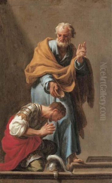 Saint Peter Baptizing The Centurion Cornelius Oil Painting by Francesco Trevisani