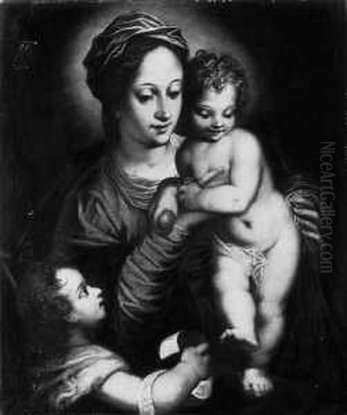 Nachfolge Madonna Mit Kind Und Dem Johannesknaben. Ol Auf Leinwand. H 76; B 63 Cm Oil Painting by Francesco Trevisani