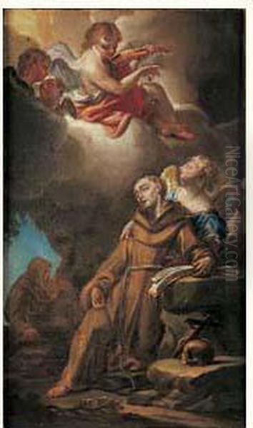 Saint Francois D'assise Soutenu Par Un Ange Oil Painting by Francesco Trevisani