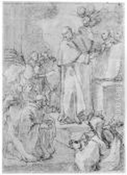 A Saint Presenting The Rules Of An Order To Monks And Nuns Oil Painting by Francesco Trevisani