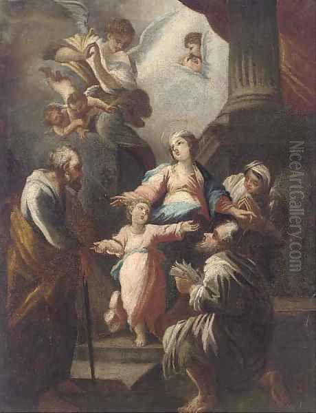 The Holy Family with saints and angels Oil Painting by Giovanni Camillo Sagrestani