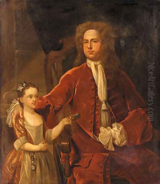 Portrait of a gentleman and his daughter Oil Painting by John Smybert