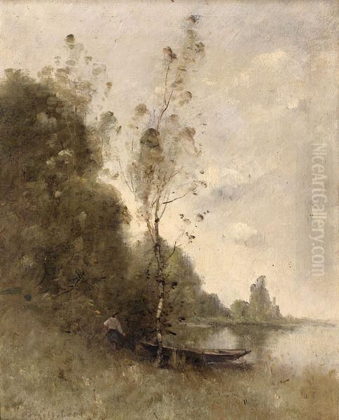 Paysage A La Barque Oil Painting by Paul Trouillebert