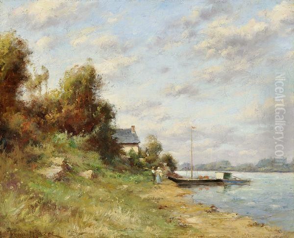 Les Bords De La Loire Pres De Montsoreau Oil Painting by Paul Trouillebert