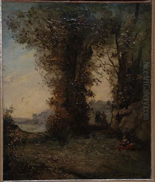 Landscape With Path & Figures Oil Painting by Paul Trouillebert