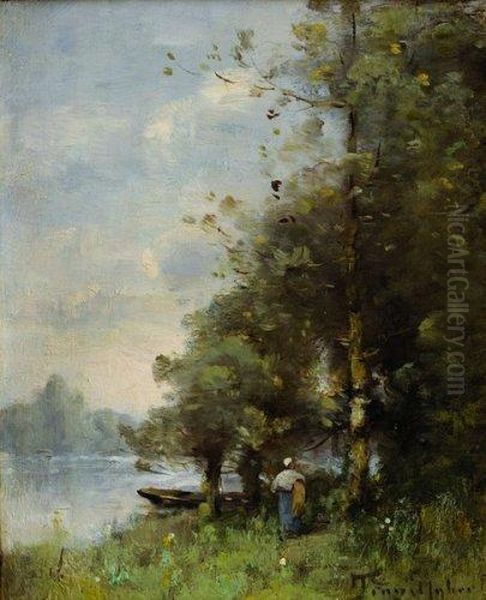 Bord De Riviere Par Une Matinee D'ete Oil Painting by Paul Trouillebert