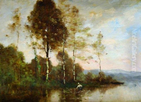 Pecheur En Bord De Loire Oil Painting by Paul Trouillebert