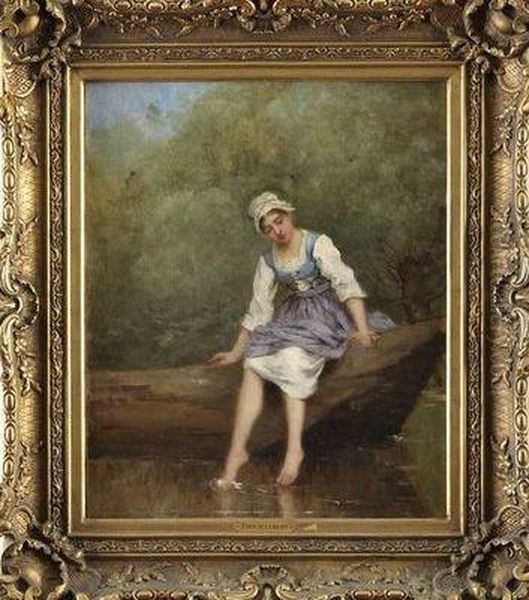 Jeune Femme Au Bord De L'eau Oil Painting by Paul Trouillebert