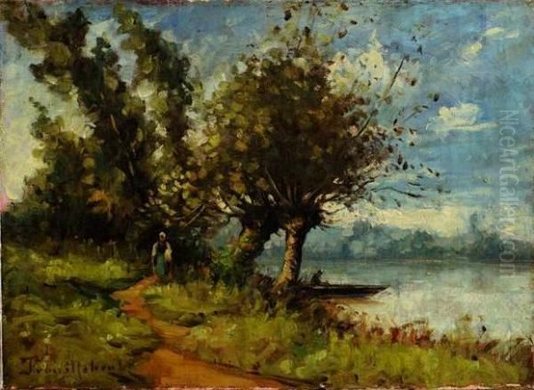 Bord De Riviere Au Pecheur Oil Painting by Paul Trouillebert