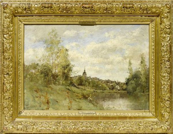 Laville De Josselin, Vue Prise Du Chemin De Halage Oil Painting by Paul Trouillebert