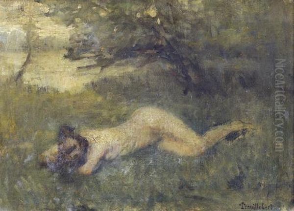 Liegender Weiblicher Akt Im Gras. Oil Painting by Paul Trouillebert