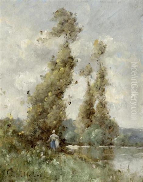 Lavandiere Au Bord De L'eau Oil Painting by Paul Trouillebert