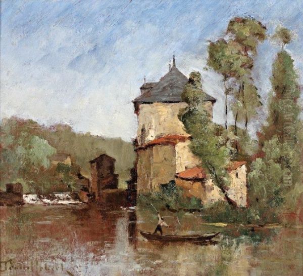 Village Au Bord De L'eau Oil Painting by Paul Trouillebert